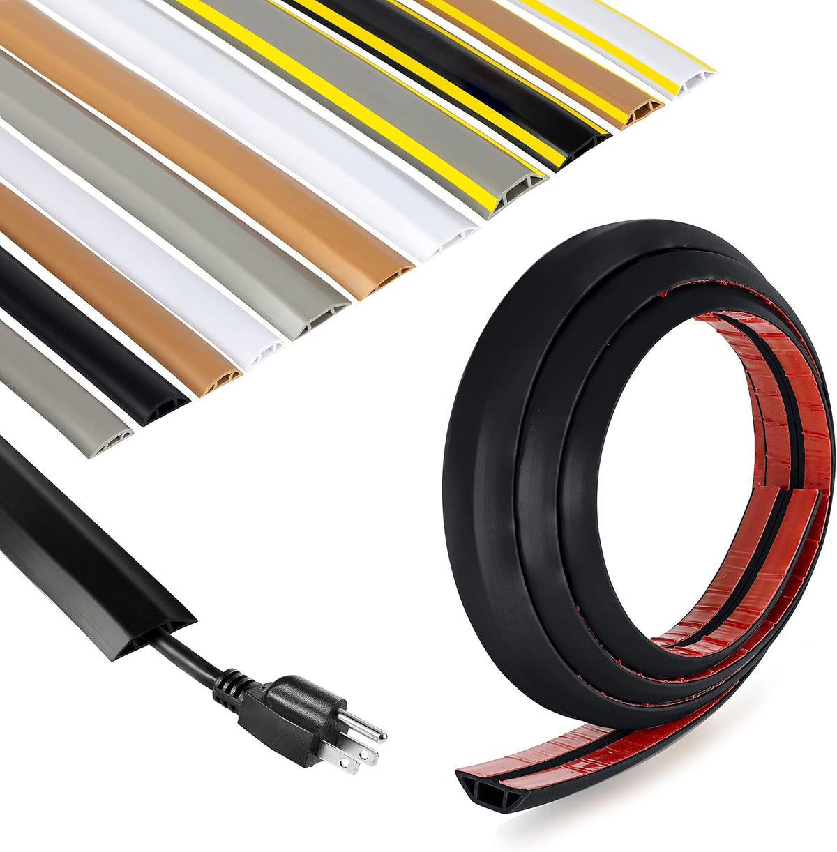 Rubber Bond Cord Cover Floor Cable Protector - Strong Self Adhesive Floor Cord Covers for Wires - Low Profile Extension Cord Covers for Floor & Wall