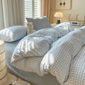 mixinni Gingham Comforter Set Full Size - 3 Piece Light Blue Plaid Farmhouse Bedding, Soft Washed Cotton All-Season Comforter & Pillow Shams, Grid Pattern Classic Style for Boys Girls