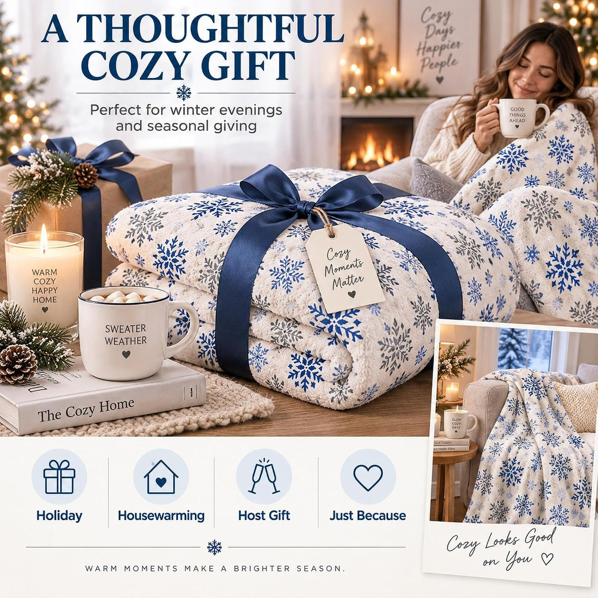 Snowflake Throw Blanket 60x80 Inches, Soft Lightweight Winter Blanket