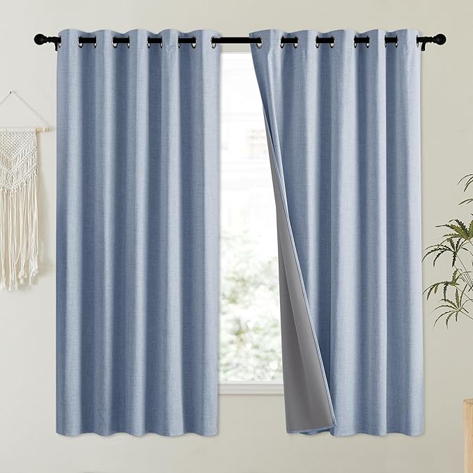 NICETOWN Stone Blue Vintage Linen 100% Blackout Curtains - Image 2