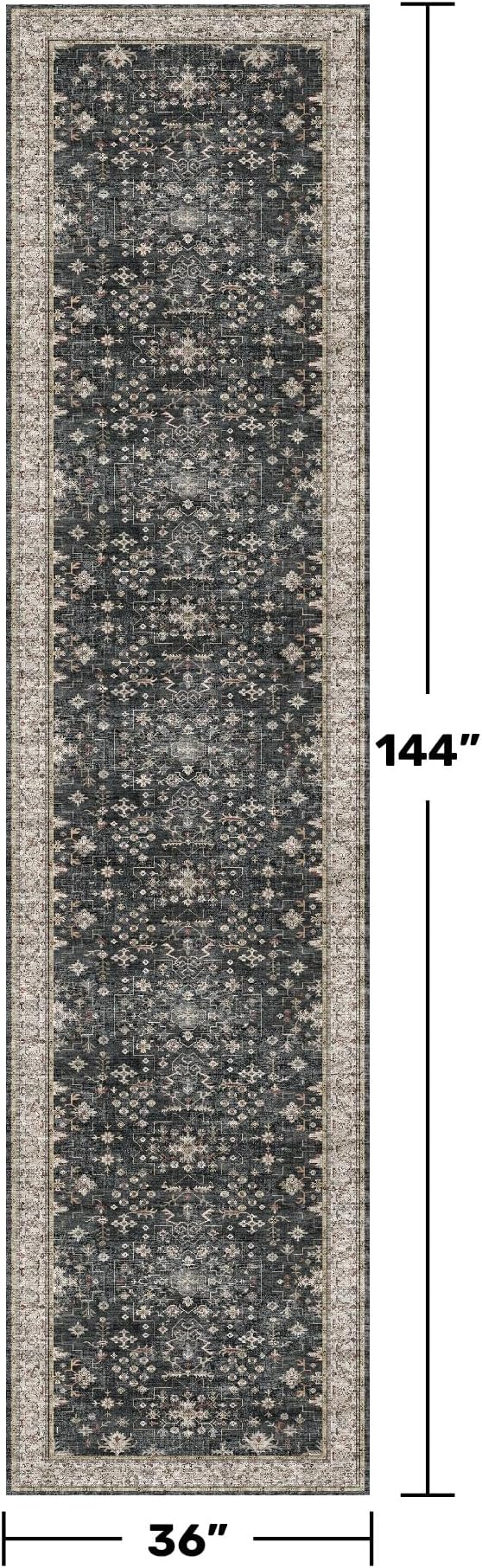 Hazo Haus Black Boho Washable 3x12 Extra Long Runner Rug - Image 2
