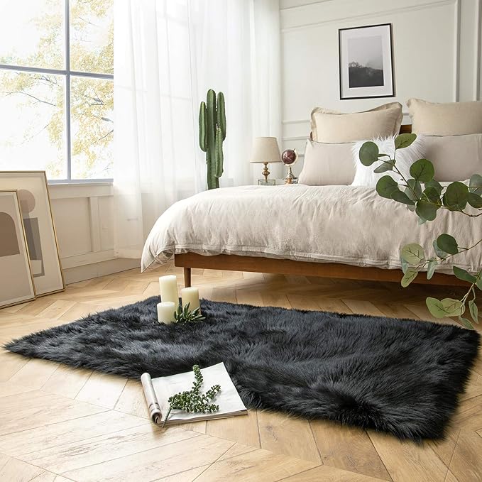 Ashler faux fur rug, Fluffy Shaggy Area Rug Ultra Soft 3 x 5 Feet Rectangle Fur - Image 2