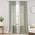 Sage Green Boho Curtains for Bedroom Back Tab Rod Pocket Semi Sheer Linen by Nanspring