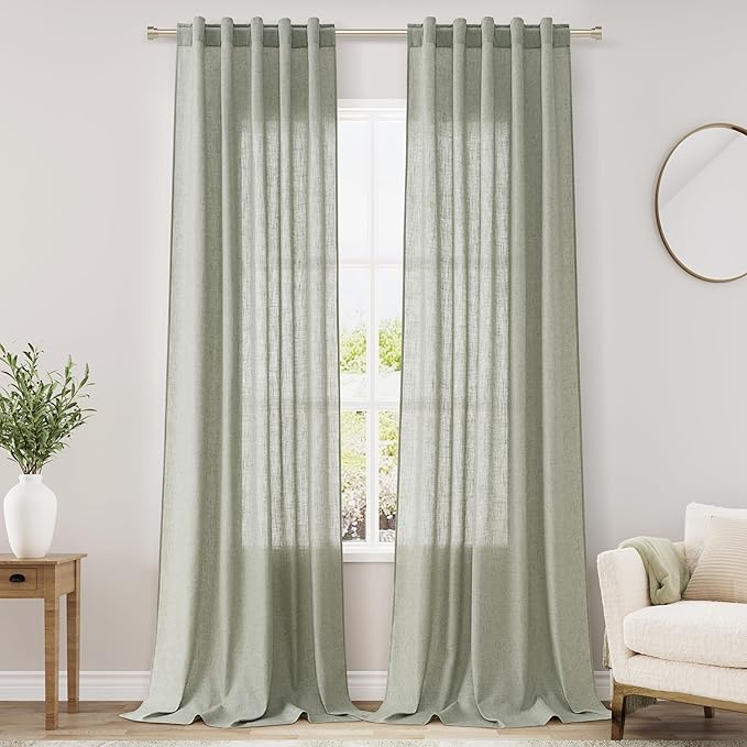 Green Linen Curtains 102 Inches Long by Nanspring