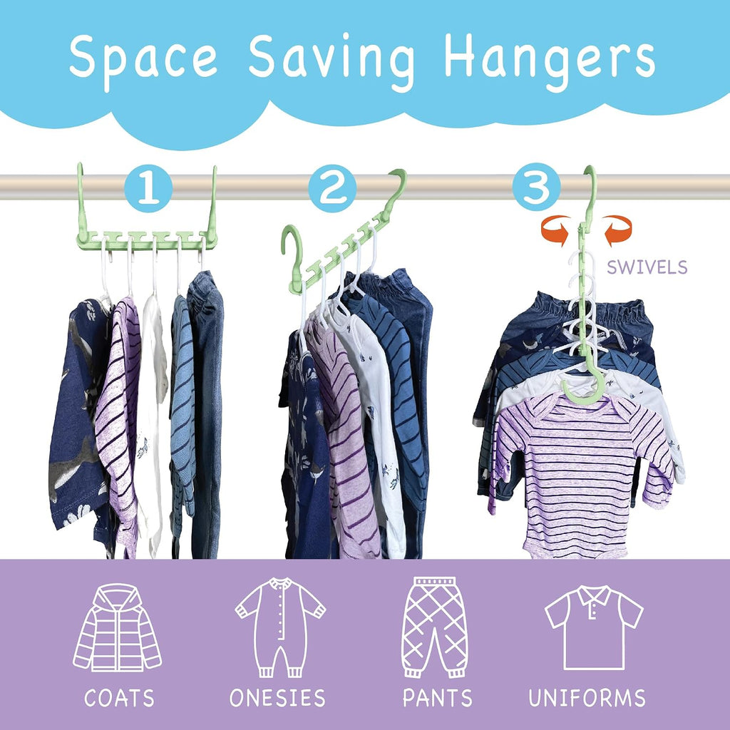 Max Space Saving Hangers, 10-Pack, 360° Hooks, Pastel Green