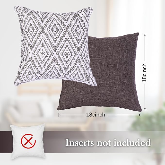 HPUK Decorative Throw Pillow Covers Set of 4 Dark Gray Geometric Design Linen - Image 3