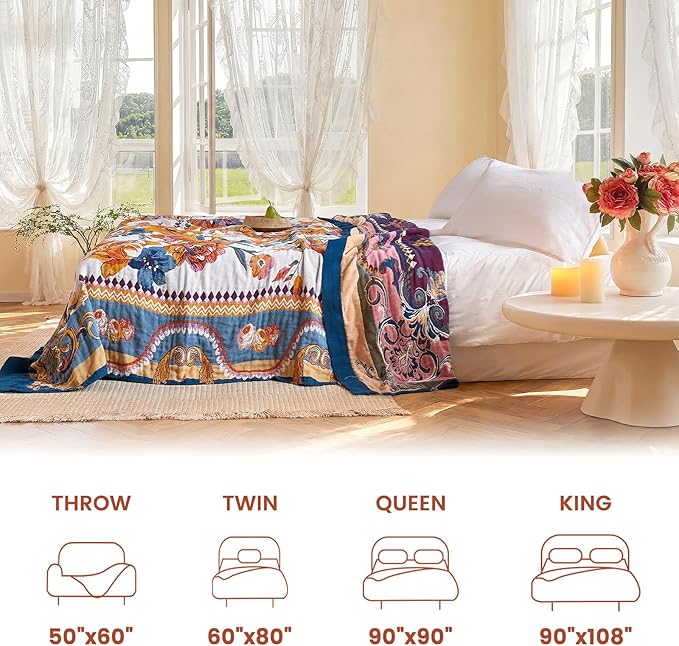 MSGKV Boho Throw Blanket 60"x80" Bed Floral 100% Cotton Blanket Spring - Image 5