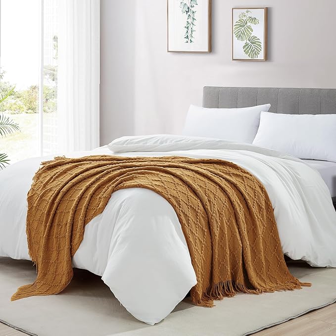 BOURINA Almond Throw Blanket 50 x70 Inches Jacquard Argyle Throw Textured Solid - Image 5