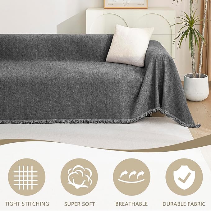 MYSKY HOME Boho Couch Cover Charcoal Gray Sofa Covers - Image 2