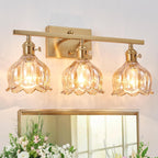 3-Light Vanity Light, Brushed Gold, 19.4", Amber Tulip Glass