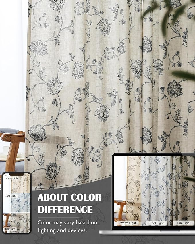 Jinchan Linen Floral Curtains 63 Inch Length - Image 7