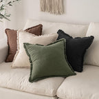 MIULEE Decorative Throw Pillow Covers Neutral Linen Fringe Throw Pillows Set of - Image 5