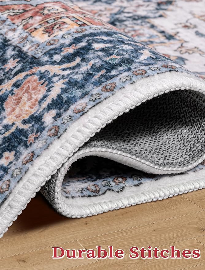 SERISSA Boho Washable Runner Rug, 2x5 Rug Non-Slip Vintage Blue Orange Hallway - Image 6