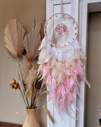 Dream Catchers, Pink Dream Catcher Tree of Life Wall Decor, with Natural Healing Crystal Stone, Perfect Pink Crystal Handmade Dreamlike Dream Catchers for Girls Bedroom Decor Art Craft Gift