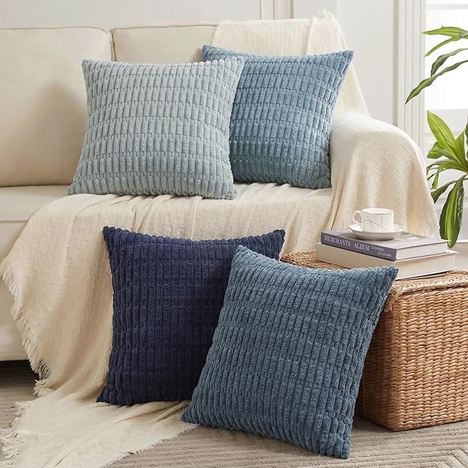Fancy Homi Set of 4 Blue Decorative Throw Pillow Covers 18x18 Inch by Fancy+Homi