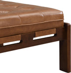 Christopher Knight Home Yorick Modern Square Faux Leather Upholstered Living Room Cocktail Ottoman/Coffee Table, Rubberwood Frame, Tufted Top, Large Sofa Footstool, Multi-Functional, Brown+Walnut