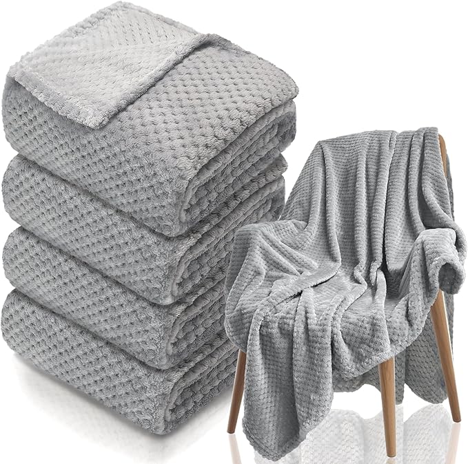 4 Pack Fleece Throw Blankets 50x60 Inches by Tewloss