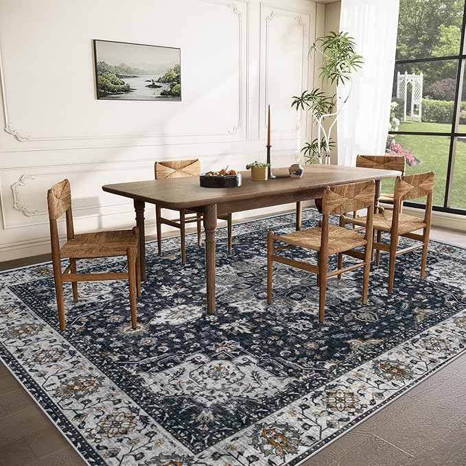 Area Rug 8x10 Washable Rug, Vintage Boho Medallion Rugs Non-Slip Soft Low Pile - Image 3