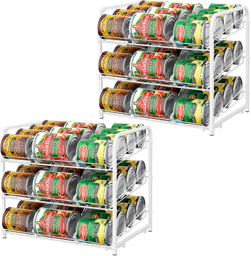 BTY Can Organizer for Pantry Stackable Can Rack Organizer 2 Pack Stacking Can Storage Dispensers 3 Tier Small Space Holds up to 36 Cans for Pantry, Kitchen, Cabinet White