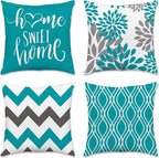 Hexagram Geometric Teal Pillow Covers 18x18 Set of 4, Decorative Outdoor Boho by Hexagram