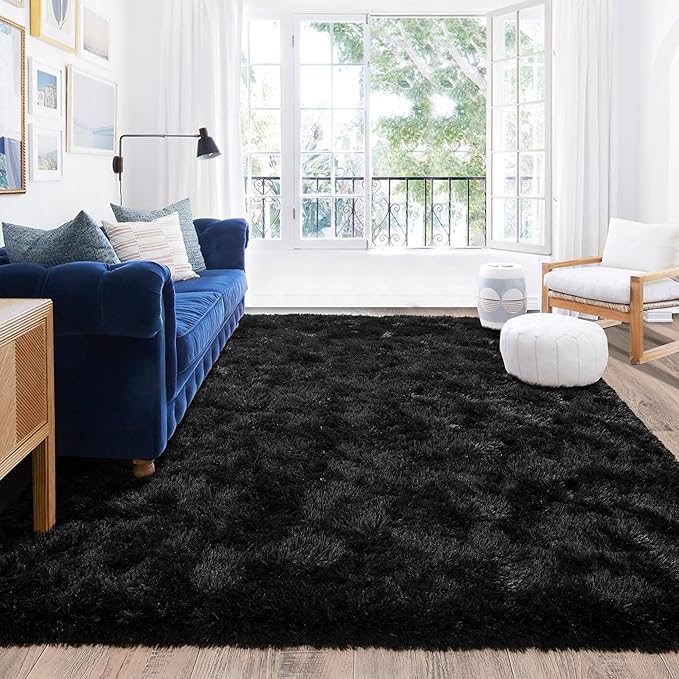 Rugs for Living Room 5x7, Soft Shaggy Modern Shag Black Area Rug for Bedroom - Image 2
