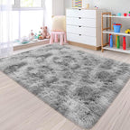 Small Area Rug for Bedroom 3x5ft Mini Tie Dye Grey Fluffy Rug Mat Bedside Throw by JiaoBaba