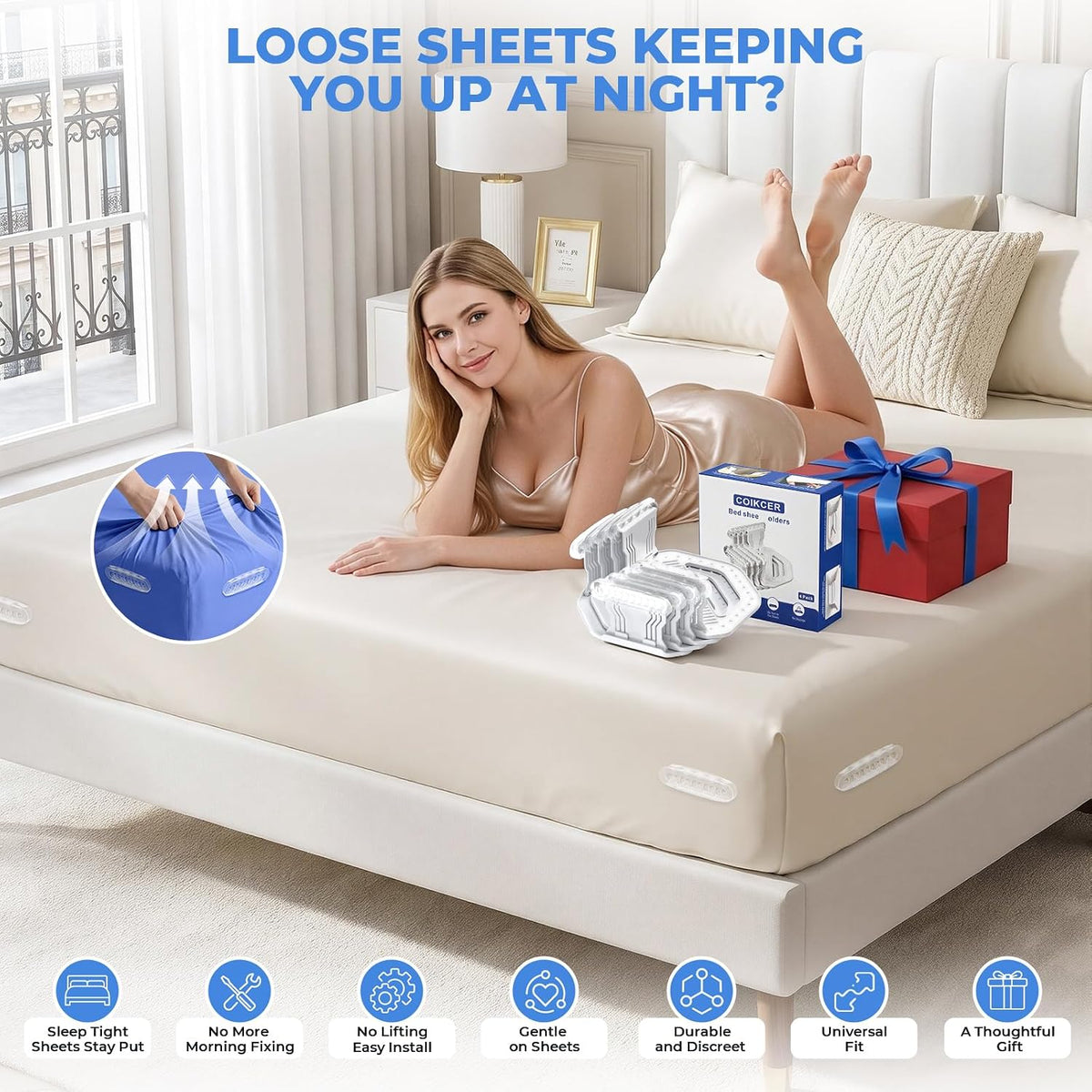 Bed Sheet Holders for Corners, 4-Pack Foldable Fitted Sheet Holder