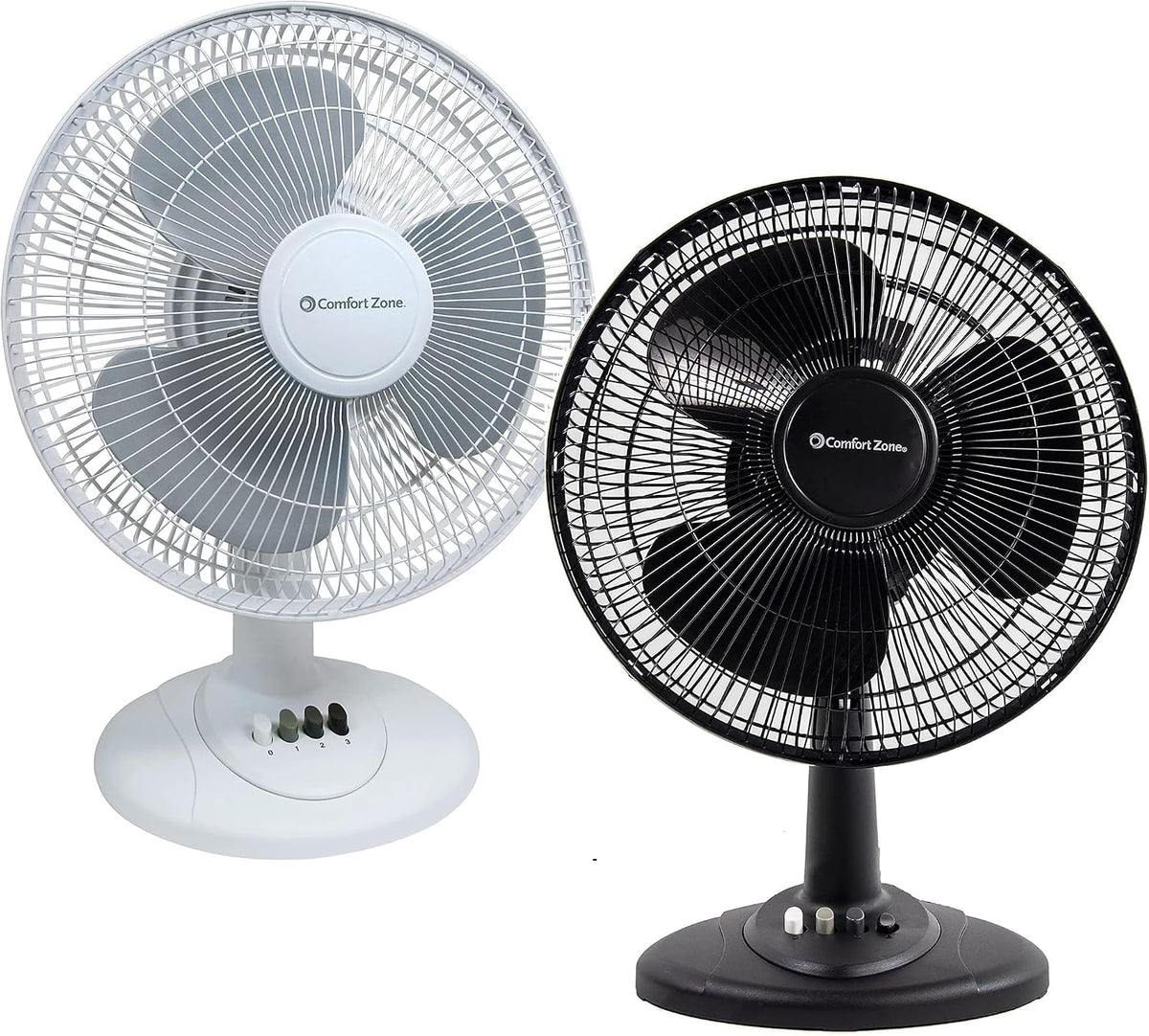 Comfort Zone Oscillating Table Fan with Adjustable Tilt, Convenient Push Button Controls, Quiet, 12 inch, 3 Speed, Desk Fan, Airflow 7.25 ft/sec, Ideal for Home, Bedroom, Dorm & Office, CZ121BK