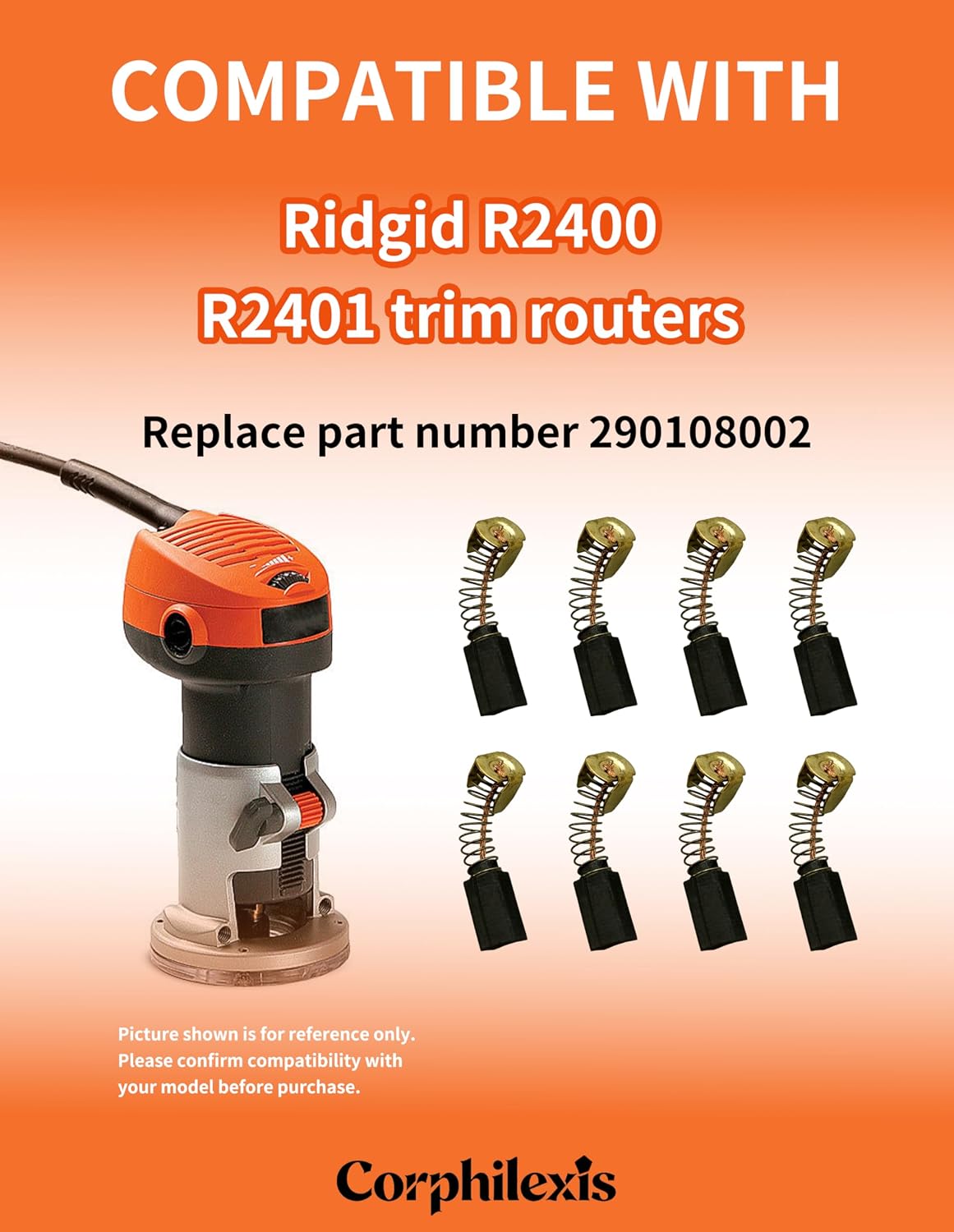 Corphilexis 8 Pcs 290108002 Carbon Brush for Ridgid R2400 R2401 Trim Router