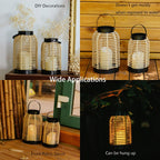 14in Lanterns Decorative for Home Decor- Decorative Candle Lanterns w/ LED Candles- Boho Rattan Woven Hanging Black Lanterns Decor for Indoor, Outdoor, Patio & Porch, Tabletop, Fireplace & Mantle