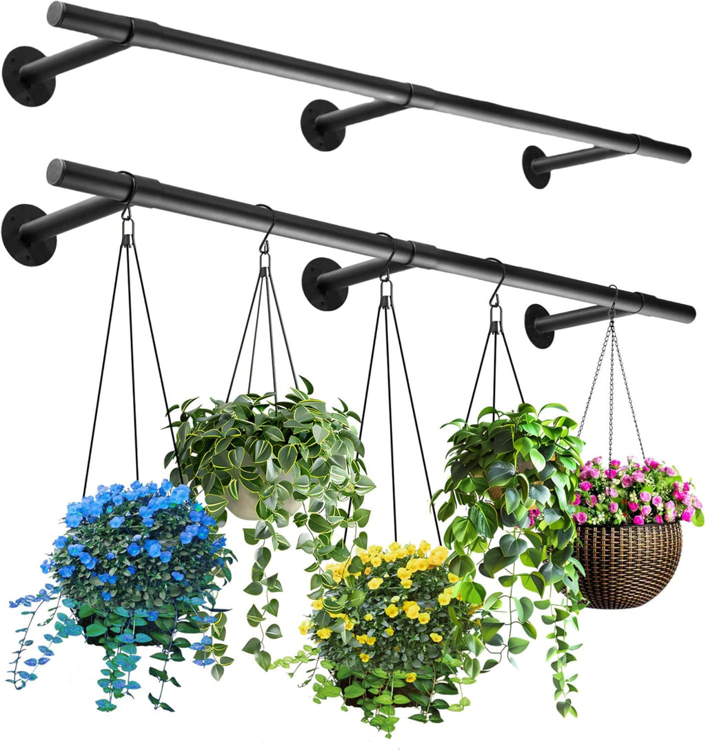 Hanging Planters Rod – Plant Hanger Indoor for Window Ceiling, Hanging Plant Shelf for Wall Planter House Plants, Plant Shelves Metal Holder Bar 31.5In Black (Pots, plants, chains not included)