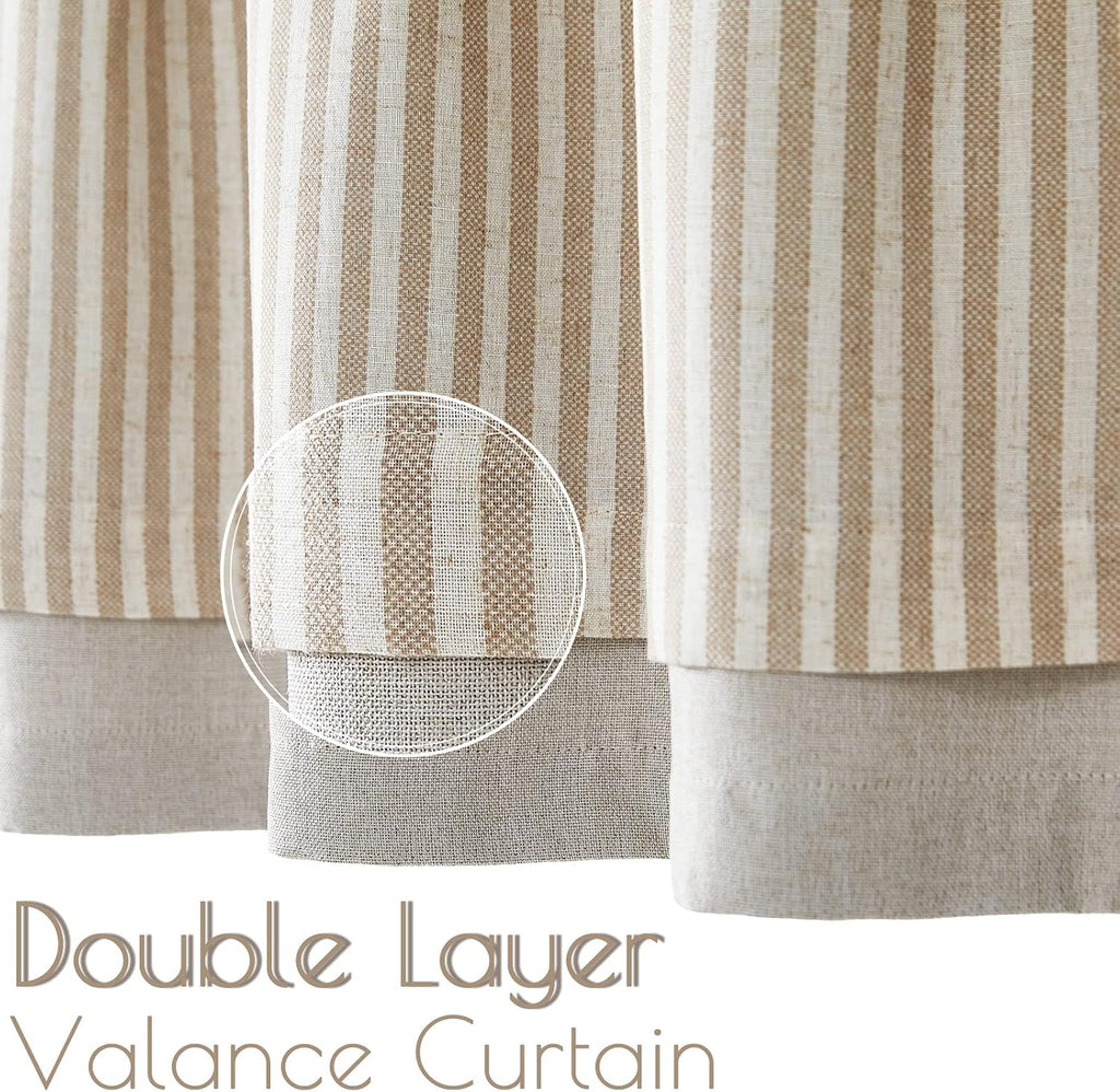 jinchan Stripe Linen Kitchen Valance Curtain, 50x16, 1 Panel, Taupe