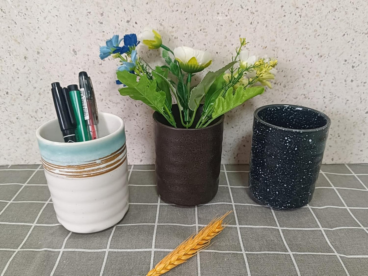 Stoneware Coffee Bar Utensil Holder Tea & Coffee Spoon & Stirrer Holder for Stir Stick Straw Teaspoon Holder Espresso Spoon Cup Small Utensil Jar (Coastal beach)