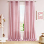 Nanspring Rose Linen Curtains 102 Inches Long 2 Panel Set Back Tab Rod Pocket by Nanspring