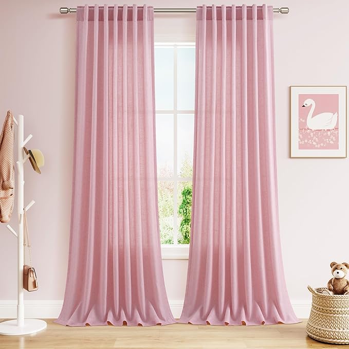 Rose Linen 96 Inch Long Curtains Panels 2 Panel Set by Nanspring