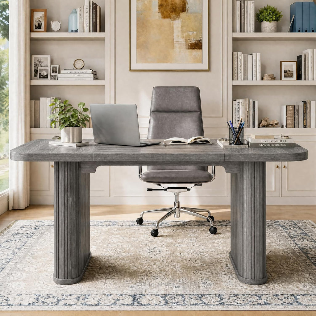 Garvee Dining Table for 6-8 People-62 Long Kitchen Dinner Table, Gray Oak