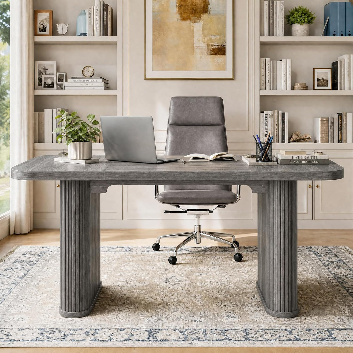 Garvee Dining Table for 6-8 People-62 Long Kitchen Dinner Table, Gray Oak