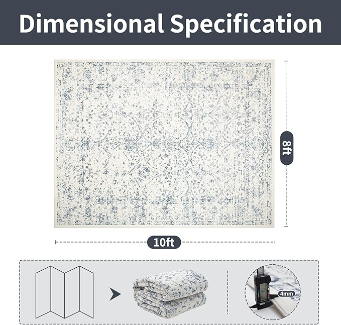 Washable Rugs 8x10 Area Rugs for Living Room- Large Vintage Rugs for Bedroom - Image 2