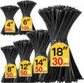 Black Zip Ties Assorted Sizes 4+6+8+12+14+18 inch, 500 Pack Cable Ties, UV-Resistant Zipties, Multi-Purpose for Home, Office, Garage & Cable Management, SiKuLin