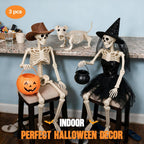 3PC 35.4" Halloween Skeleton with Dog, Posable Skeleton with Full Body Movable Joints for Halloween Decor, Well Made Hanging Plastic Skeleton for Indoor Outdoor Yard, Patio,Front Porch