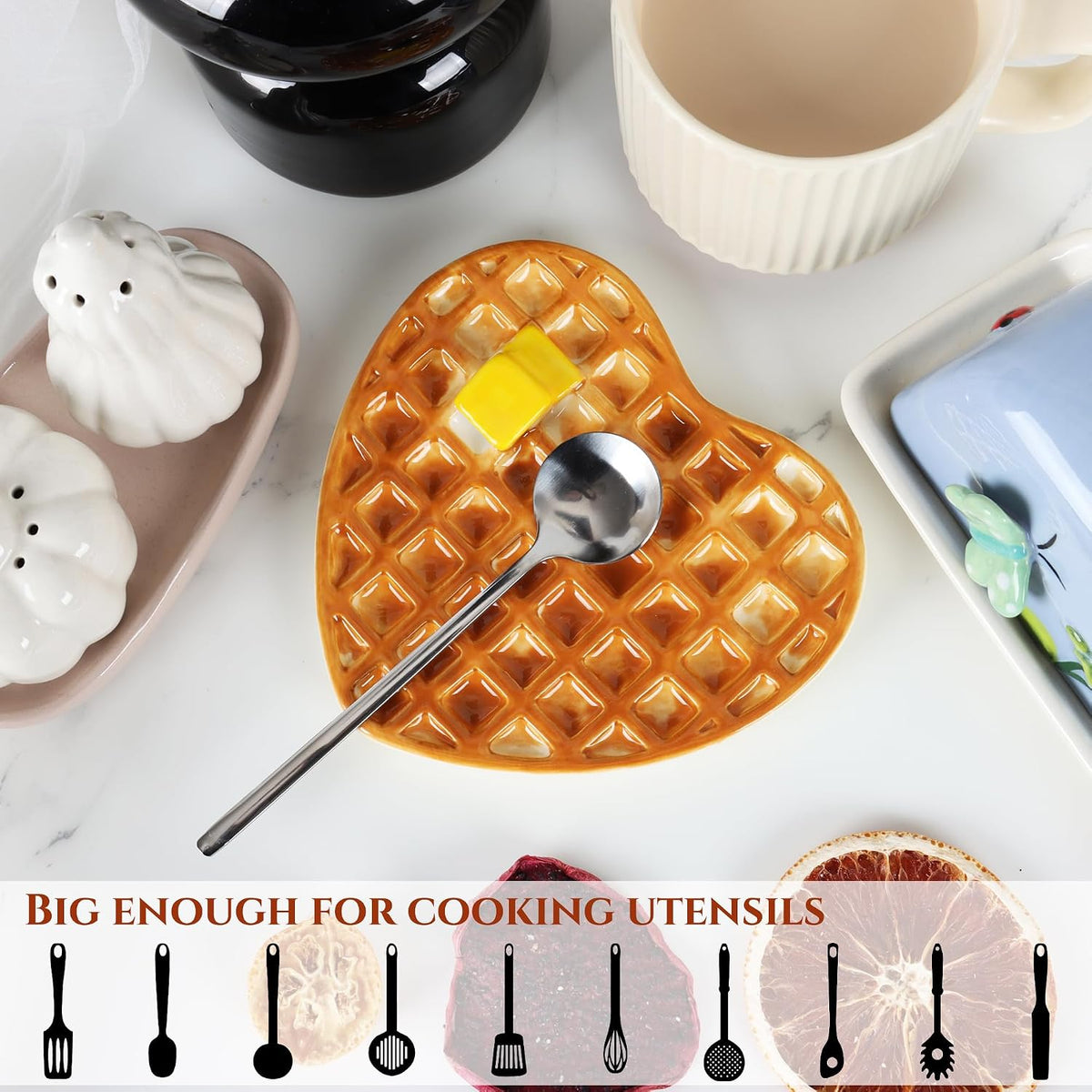 Waffle Spoon Rest for Stove Top Heart Cute Spoon Holder for Kitchen Counter