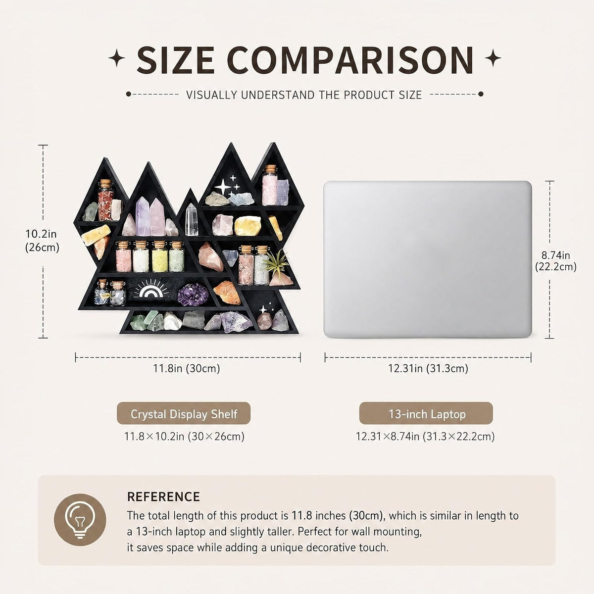Triangle Mountain Crystal Shelf Display, Trinket Shelf, Rock Display Case