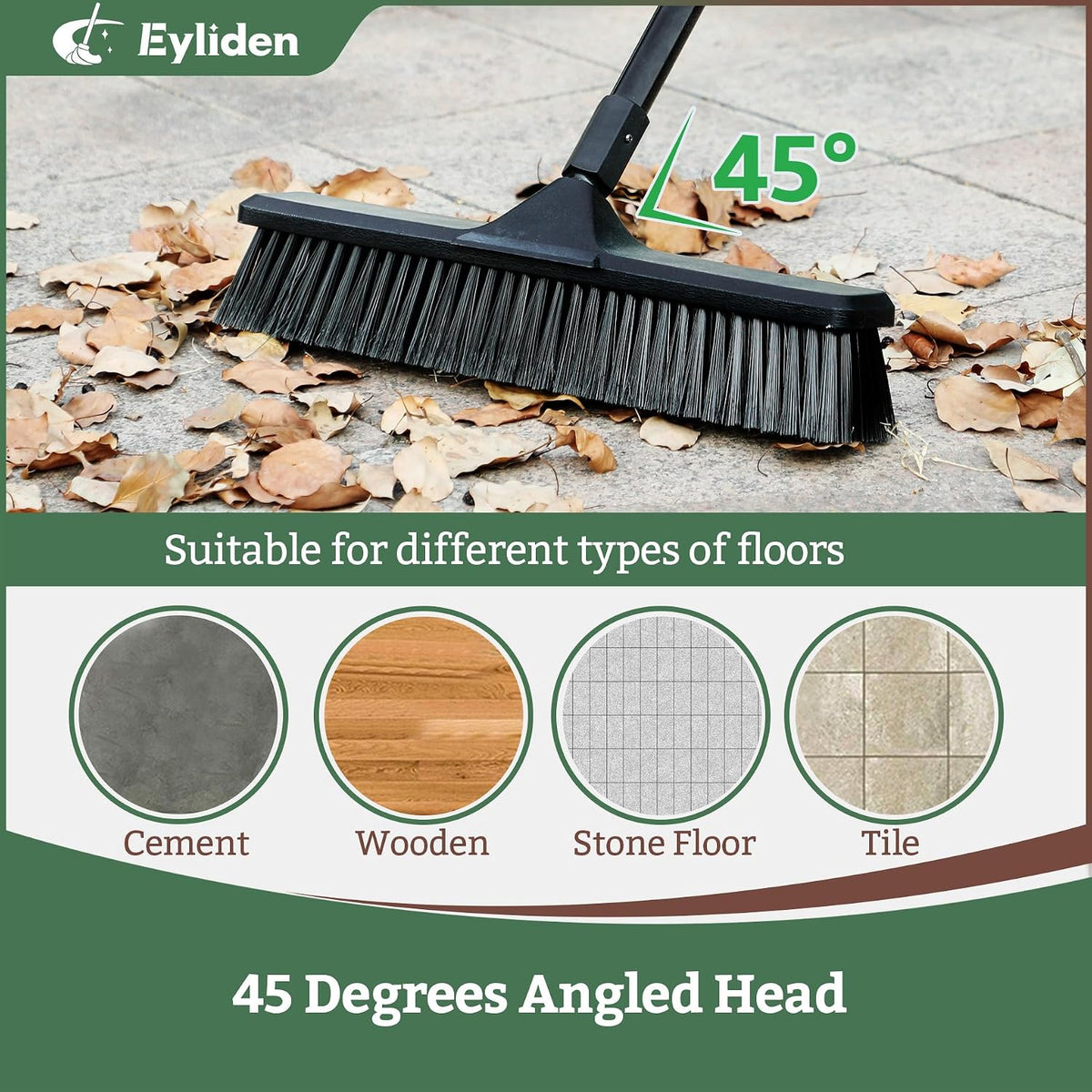 Eyliden 18" Push Broom for Deck Driveway Patio Garage, Black