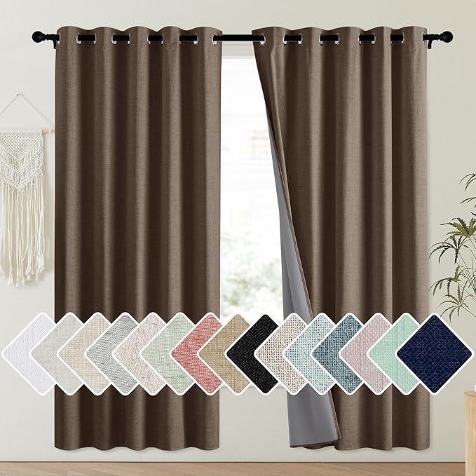 NICETOWN Coffee Vintage Linen 100% Blackout Curtains by NICETOWN
