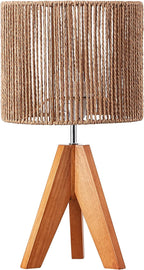 EDISHINE Small Rattan Table Lamp, Wood Tripod Bedside Lamp, 14.2", E26 Base