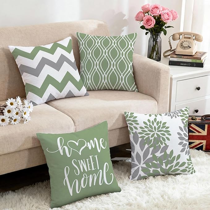Hexagram Geometric Sage Green Pillow Covers 18x18 Set of 4, Decorative Outdoor - Image 5