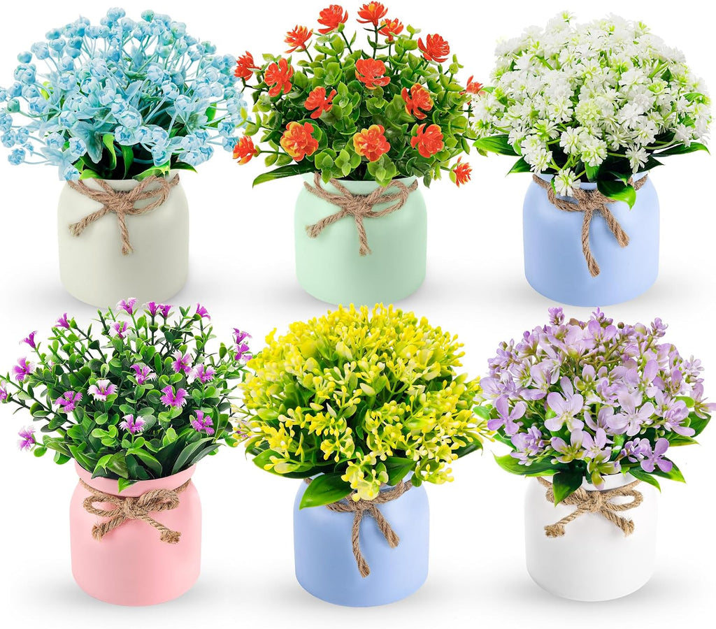 Der Rose 4 Pack Fake Flowers in Pots, Spring Summer Table Home Decor Indoor