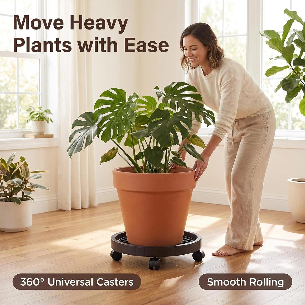 12.6 Inch Plant Caddy with Wheels, Round Rolling Flower Pot Stand, Heavy Duty Wheeled Planter Saucer Tray, Holder Dolly for Indoor Outdoor，Potted Coaster Roller Base Tray with Casters