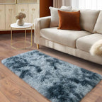 Soft Runner Rugs for Bedroom Hallways, 2x4 Tie-Dyed Blue Grey Fluffy Shag Throw - Image 4