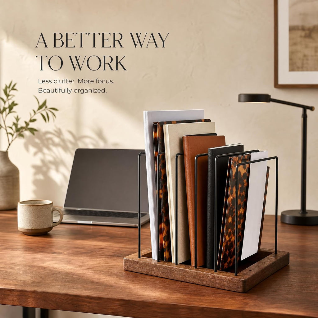 ZICOTO Stylish File Organizer for Desk - Premium Wooden Document Holder